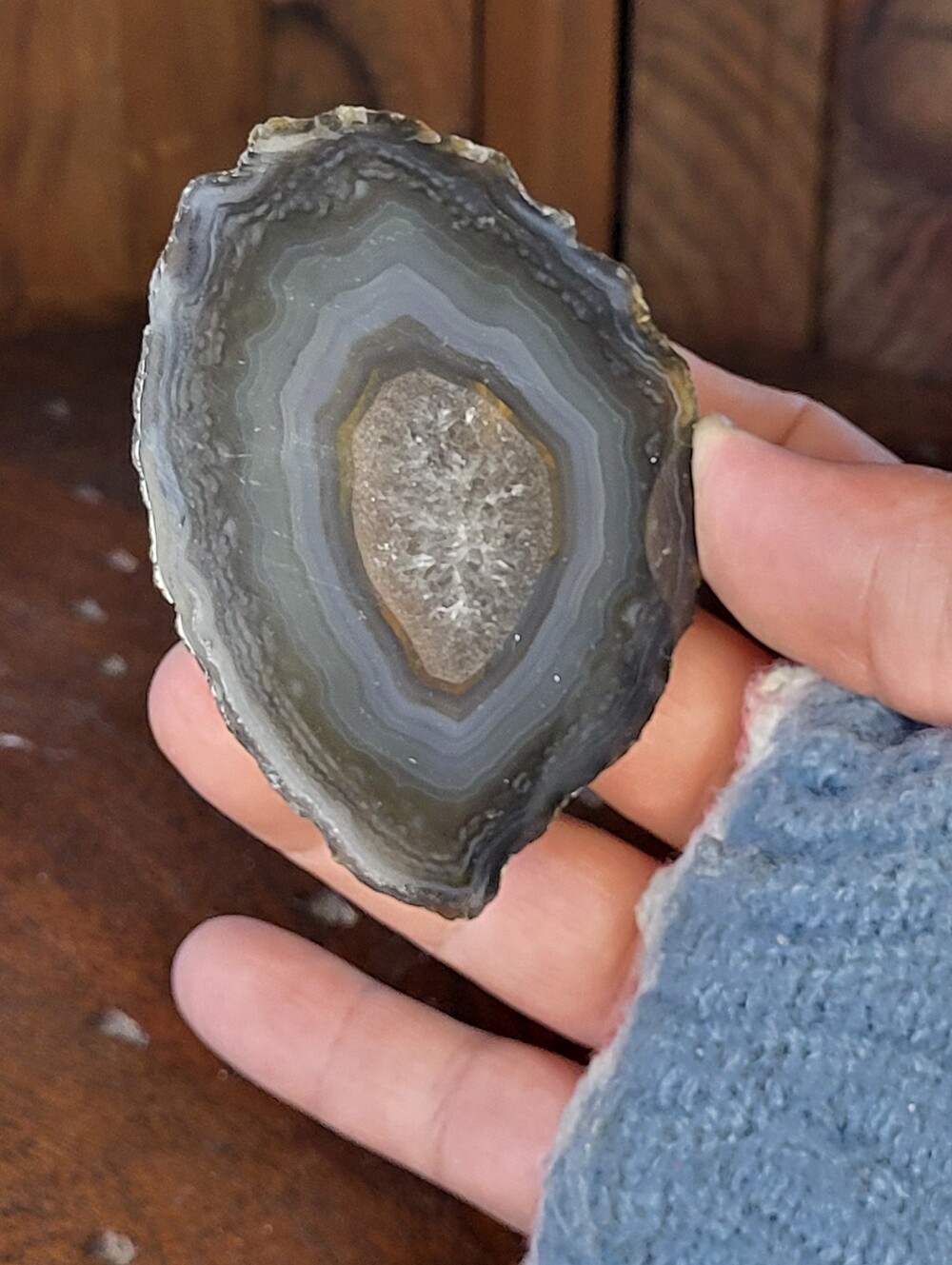 Polished Gray Agate Slice Decorative Accent